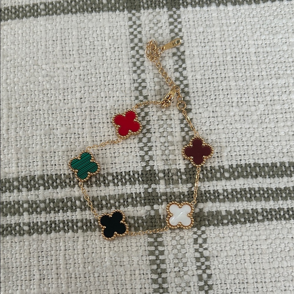 Gold Multi-Color Clover Charm Bracelet - Women’s Fashion Jewelry